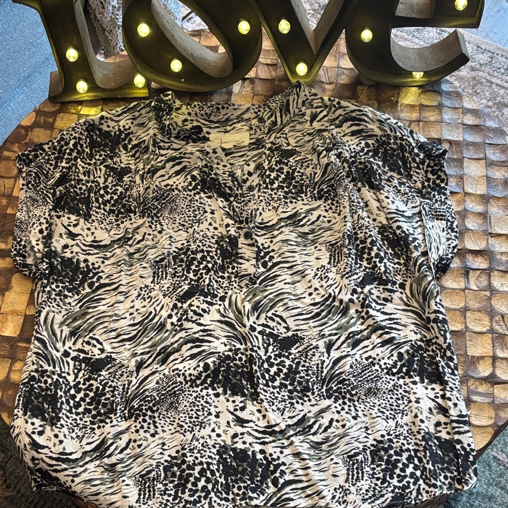 Anthropologie Monochrome Animal Print Blouse